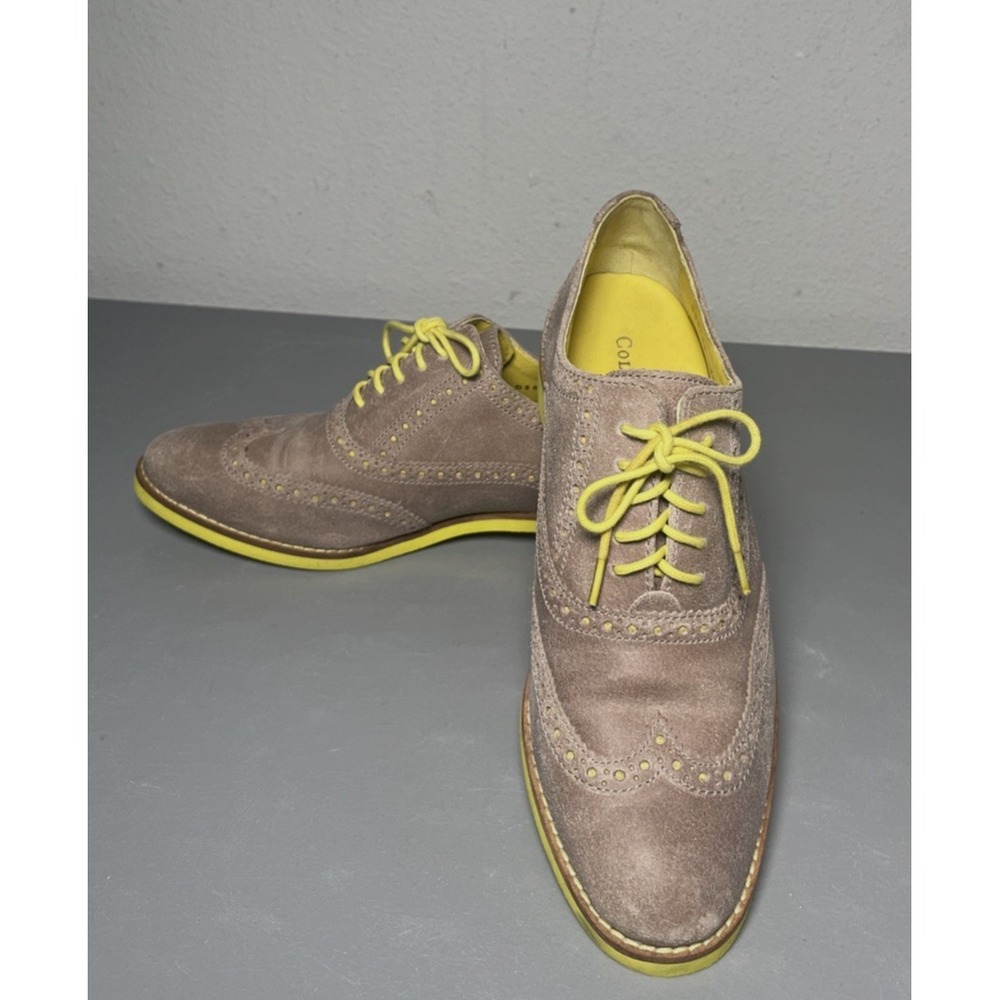 Cole Haan Taupe Suede Wingtip Sneakers with Yellow Accents